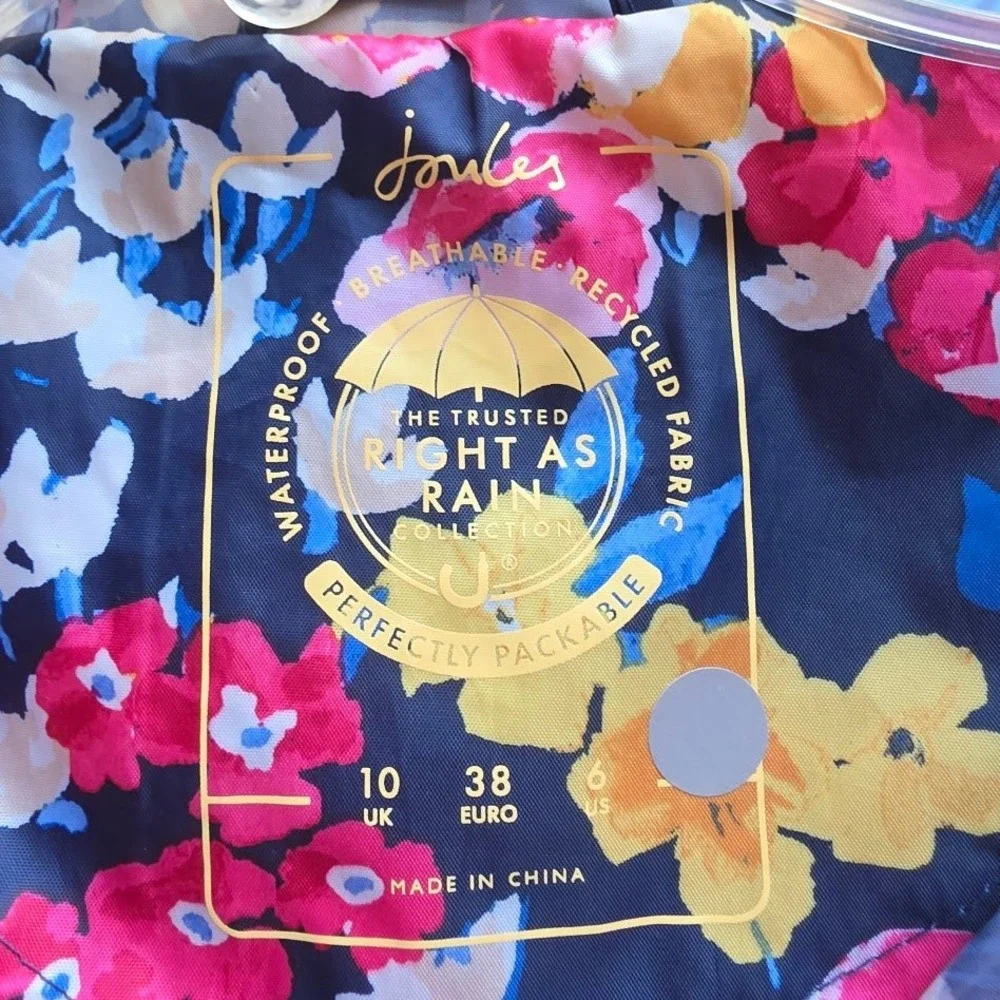Jones Rain Jacket Women 6 Blue Floral Oversized Packable Waterproof Hooded - Picture 4 of 8